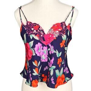 VICTORIA'S SECRET Vintage Gold Label P/XS Satin Colorful Floral Embroidered Cami